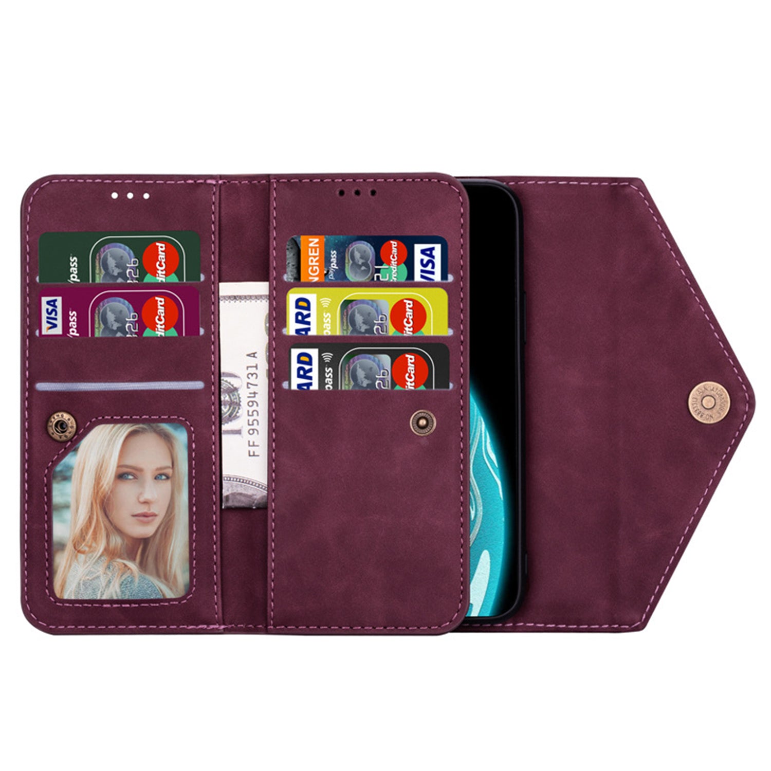 iPhone 11 2 IN 1 Leather Wallet Case  with 7 Credit Card Slots