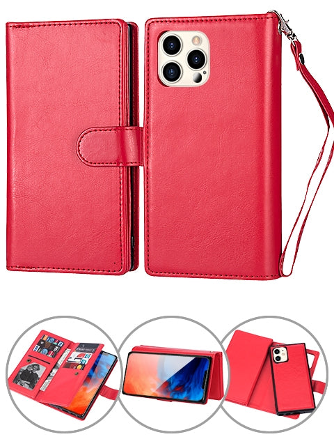 iPhone 12 Pro Max (6.7") 2 in 1 Leather Wallet Case With 9 Credit Card Slots and Removable Back Cover 