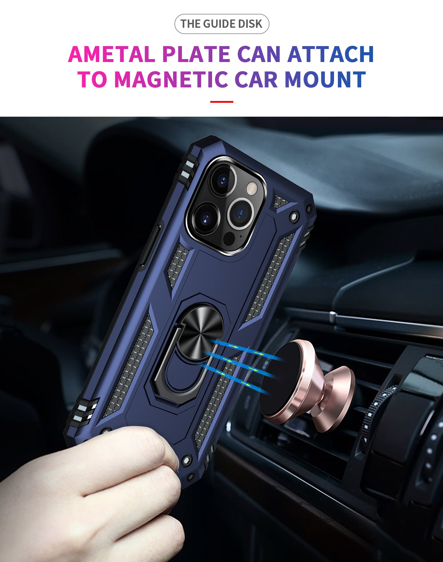 iPhone 12 Pro/12 (6.1") Dual Colors Ring Magnetic GPS car mount Phone Holder case - Silver