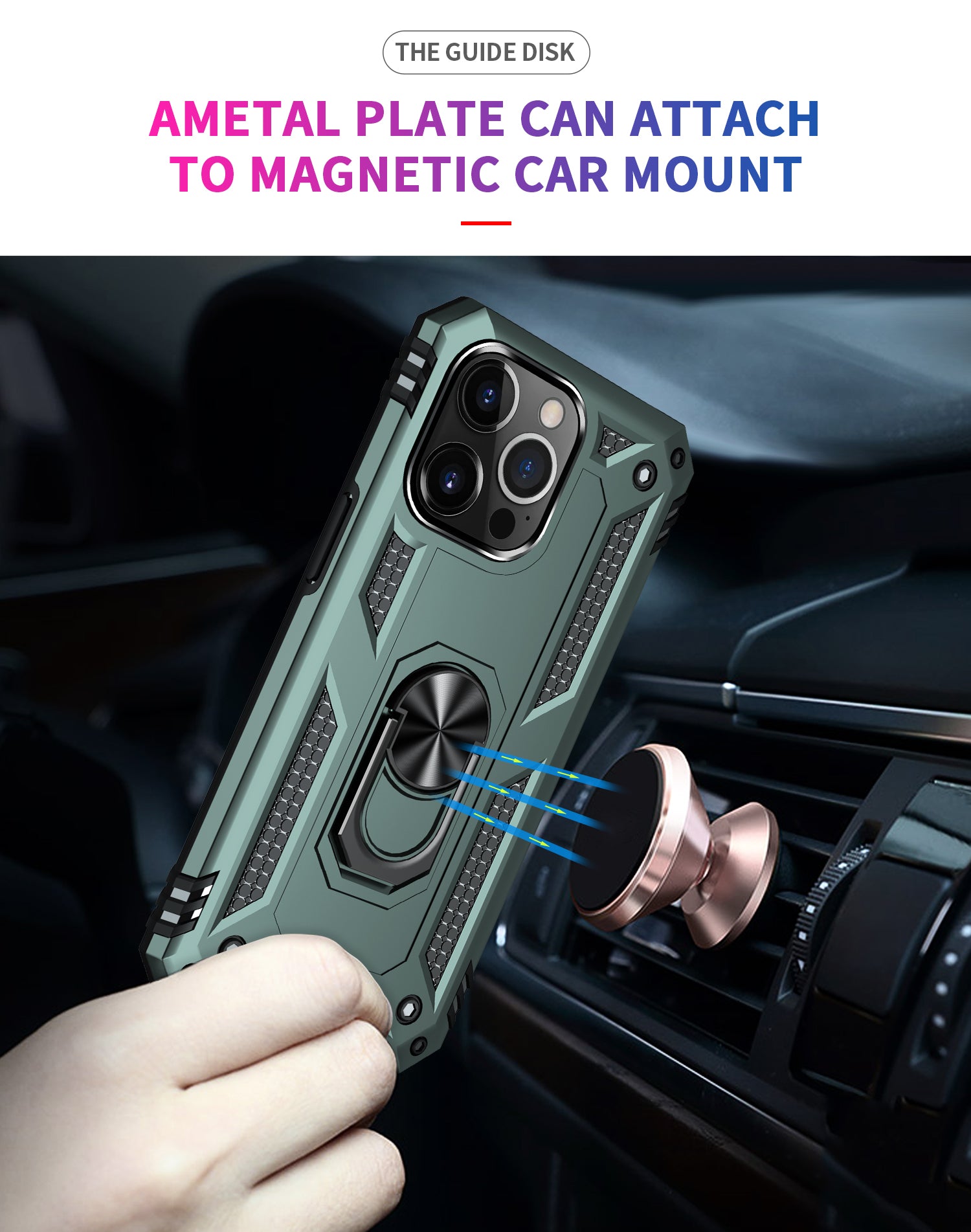 iPhone 14  Pro Dual Colors Ring Magnetic GPS car mount Phone Holder Case