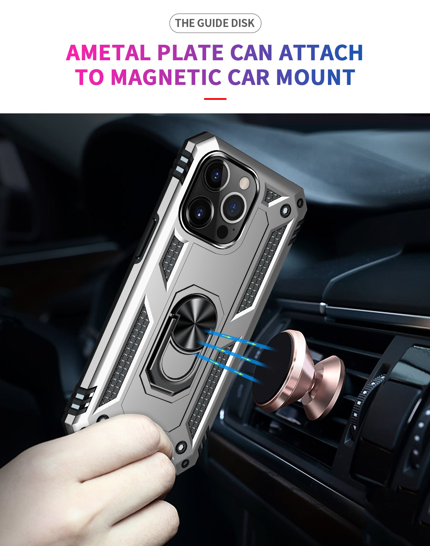 iPhone 14  Pro Dual Colors Ring Magnetic GPS car mount Phone Holder Case