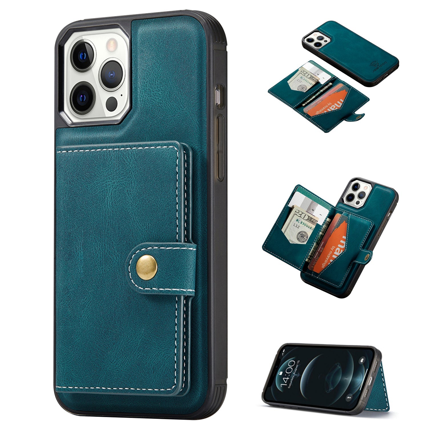 iPhone 14 Pro Max Magnetic 2 in1  Leather card bag case  and Removable Back Cover