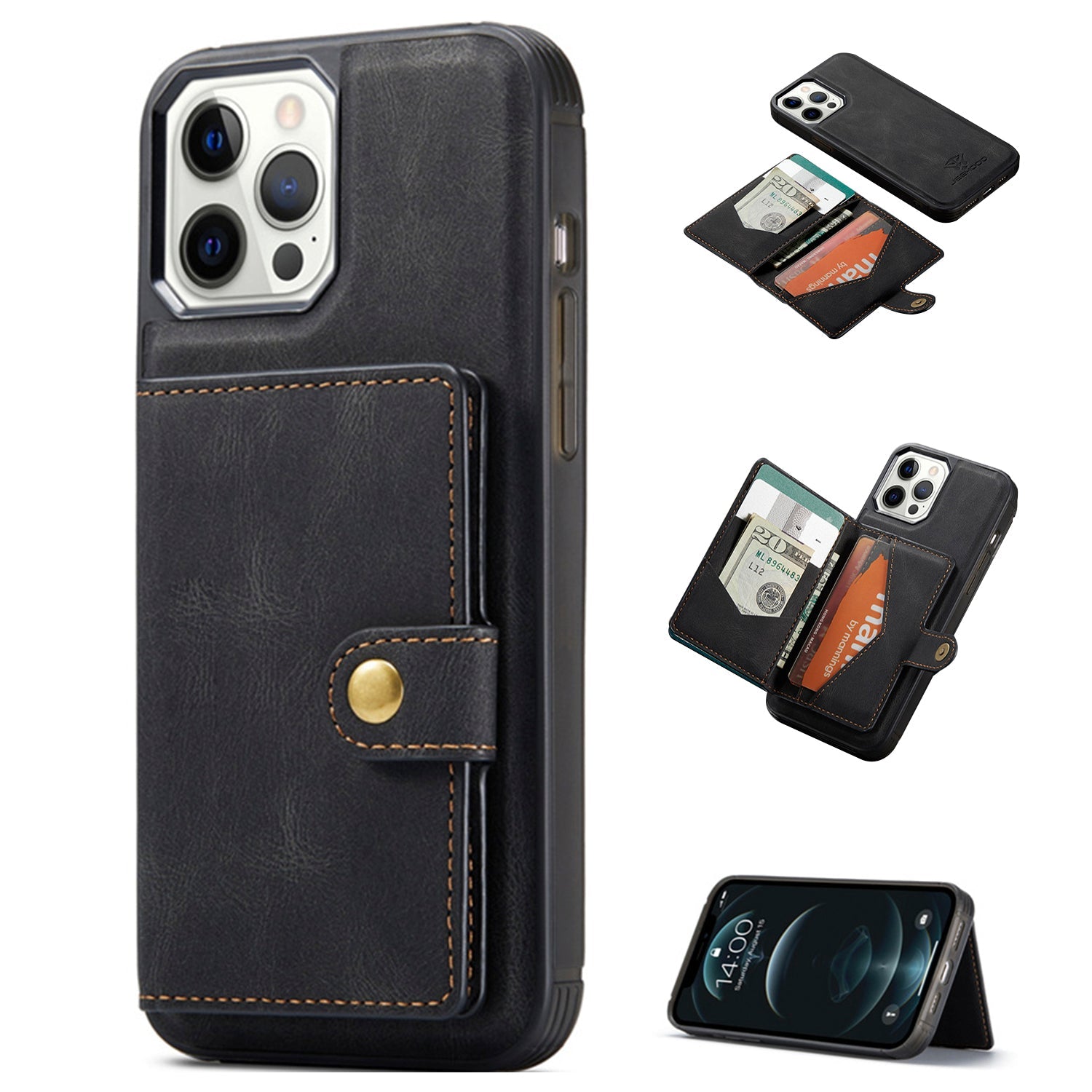 iPhone 14 Pro Max Magnetic 2 in1  Leather card bag case  and Removable Back Cover