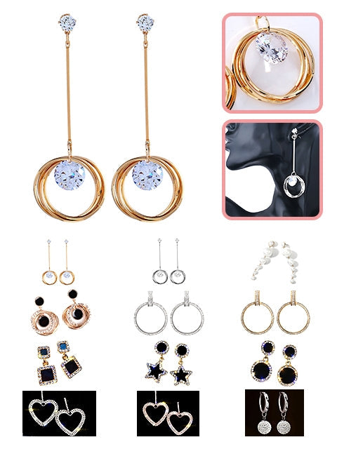 A Dozen of Plated Polishing Micro Inlay Rhinestone Ball Hoop Earrings for Woman (E6034)