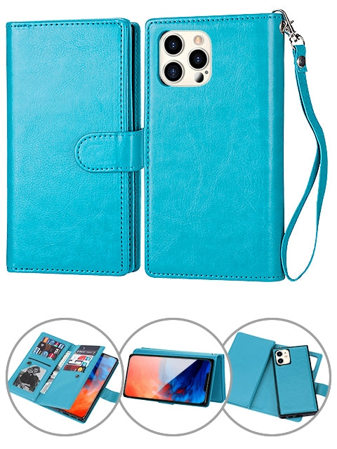 iPhone 12 Pro Max (6.7") 2 in 1 Leather Wallet Case With 9 Credit Card Slots and Removable Back Cover 