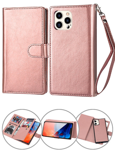 iPhone 11 Pro Max (6.5") 2 in 1 Leather Wallet Case With 9 Credit Card Slots and Removable Back Cover 