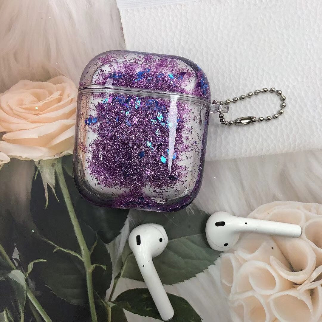 Transparent Floating Glitter Protective Case with Keychain for Airpods