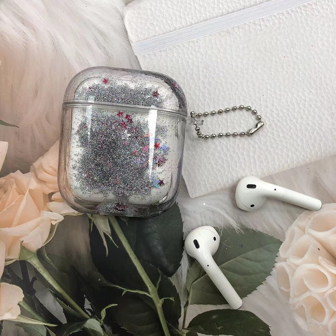 Transparent Floating Glitter Protective Case with Keychain for Airpods