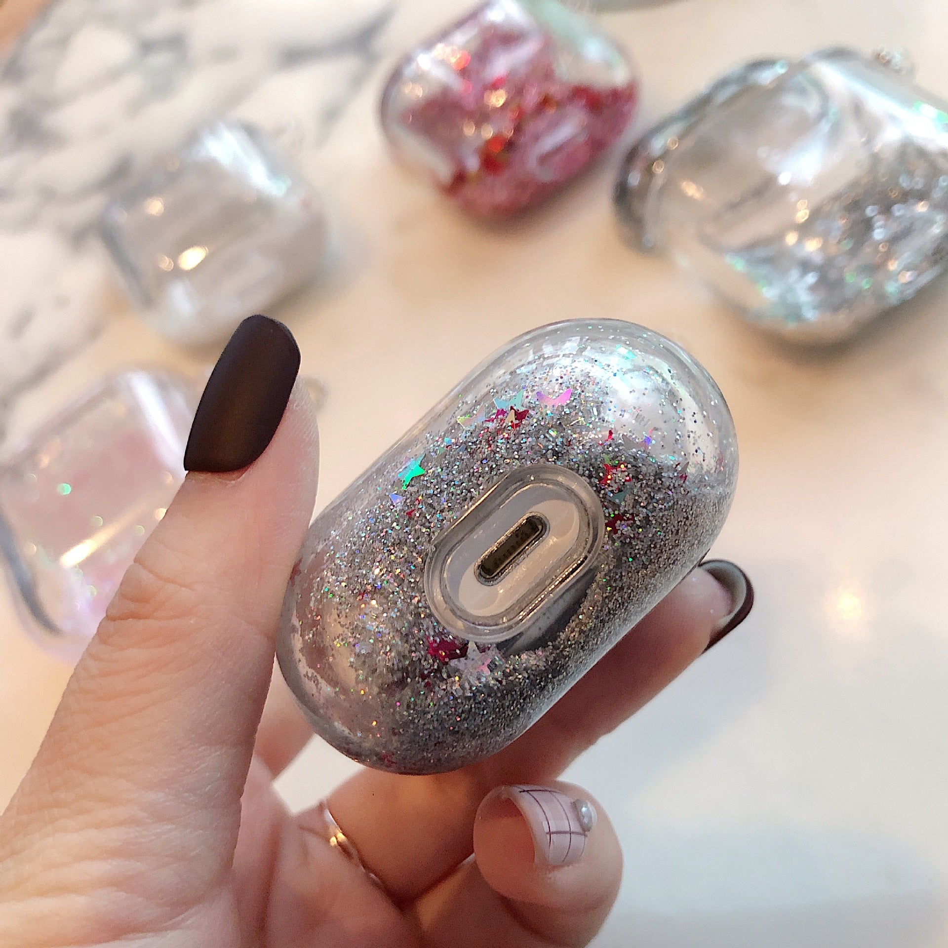 Transparent Floating Glitter Protective Case with Keychain for Airpods