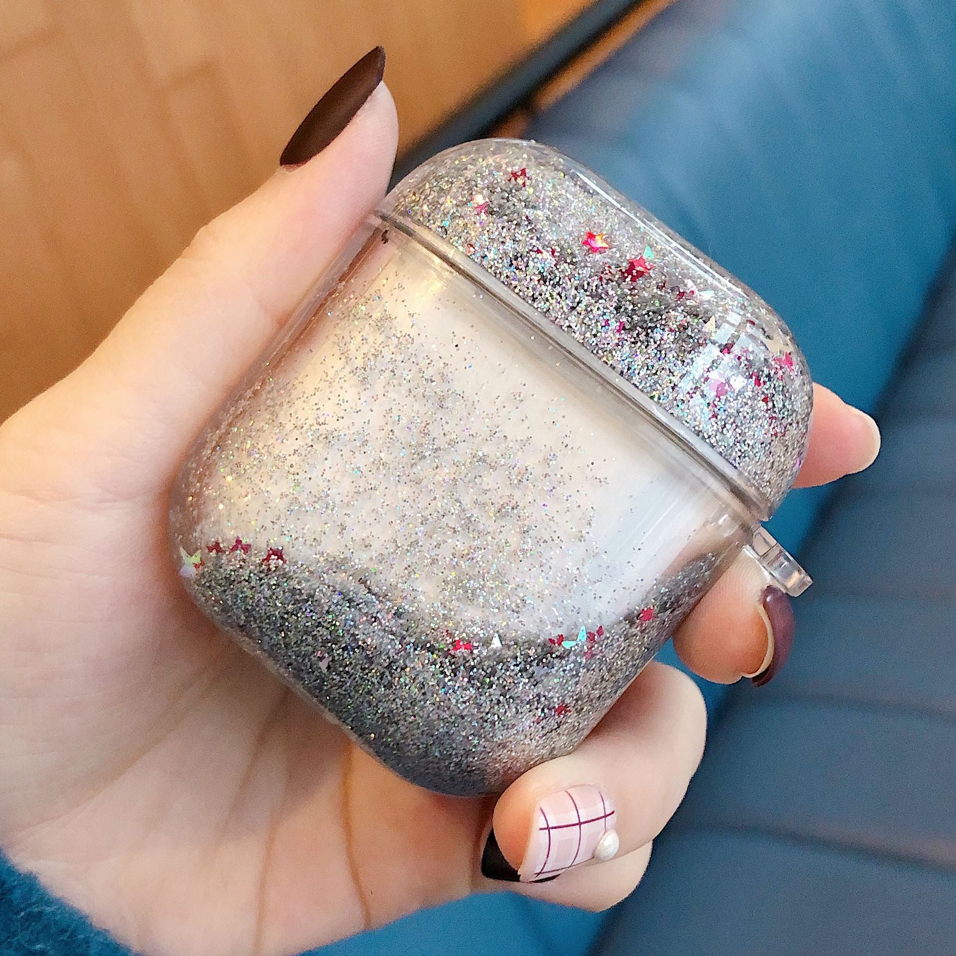 Transparent Floating Glitter Protective Case with Keychain for Airpods