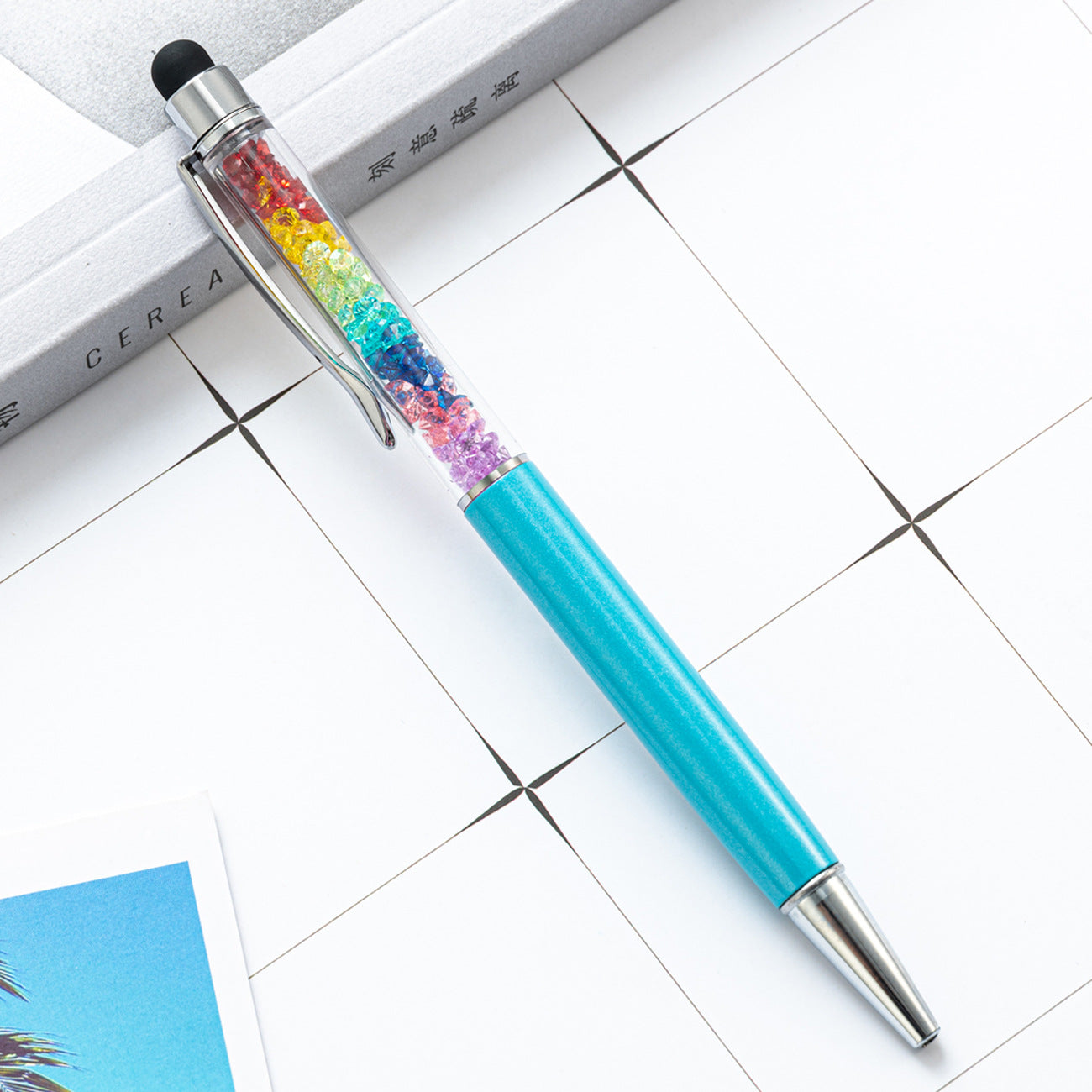 Capacitive Touch Screen Ballpoint Pen Cute Rainbow Diamond Crystal Ball Pens School Writing Supplies - Teal