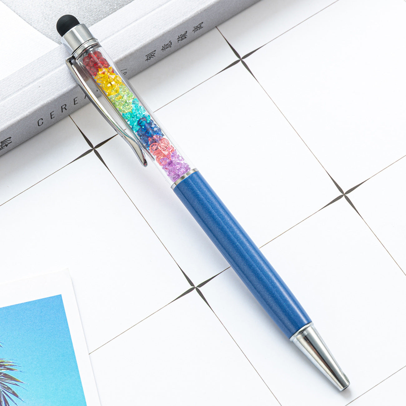 Capacitive Touch Screen Ballpoint Pen Cute Rainbow Diamond Crystal Ball Pens School Writing Supplies - Dark Blue