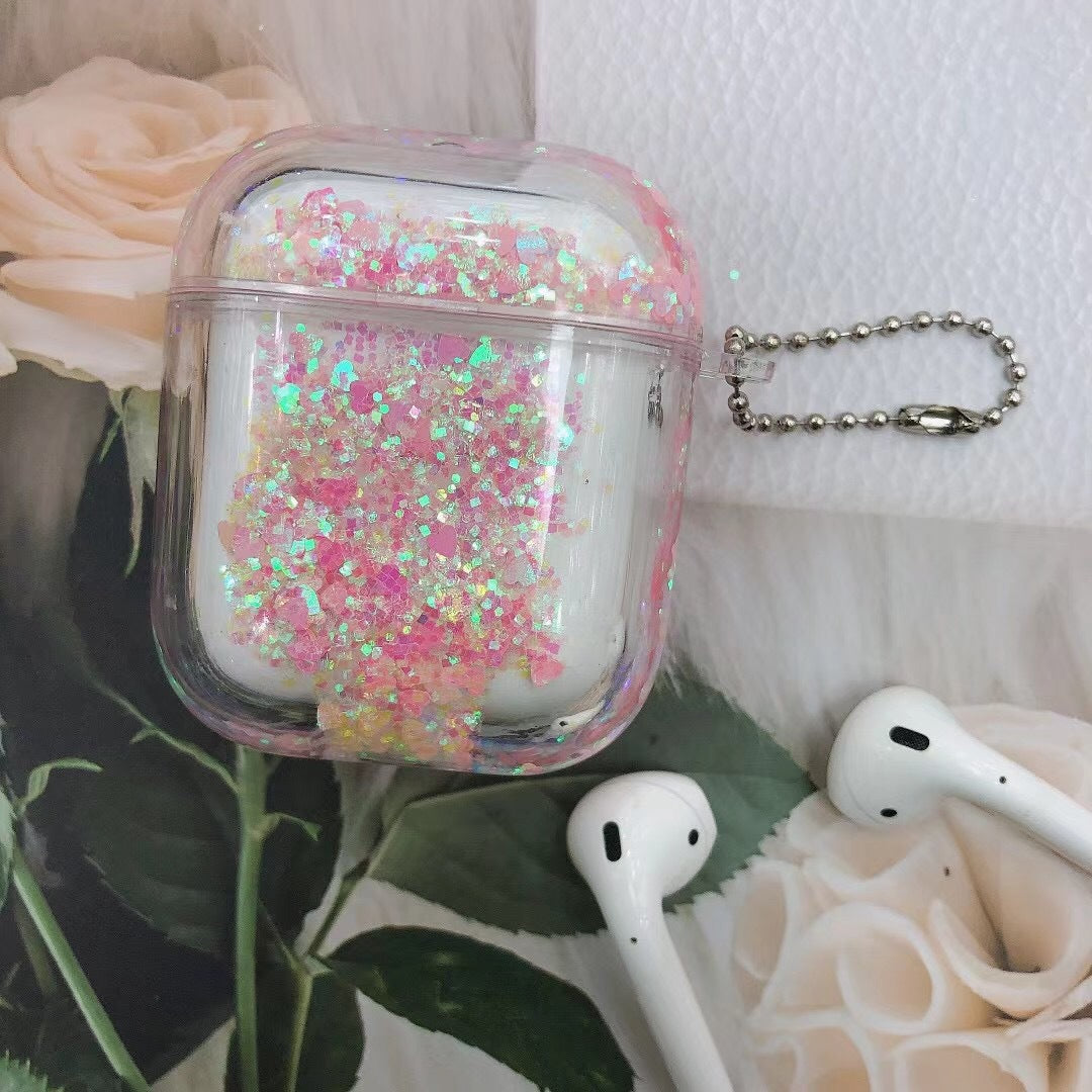 Transparent Floating Glitter Protective Case with Keychain for Airpods