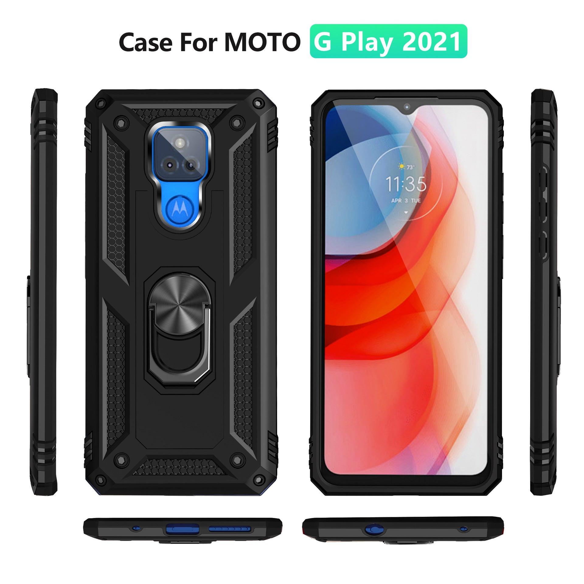 MOTO G Play(2021) Dual Colors Ring Magnetic GPS car mount Phone Holder Case