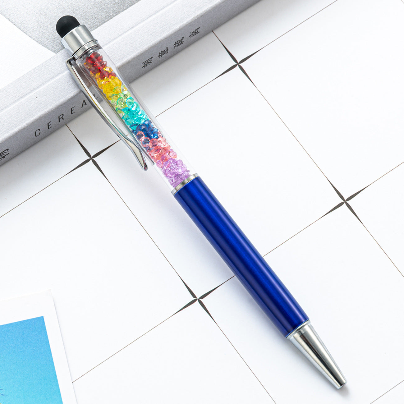 Capacitive Touch Screen Ballpoint Pen Cute Rainbow Diamond Crystal Ball Pens School Writing Supplies - Transparent Purple