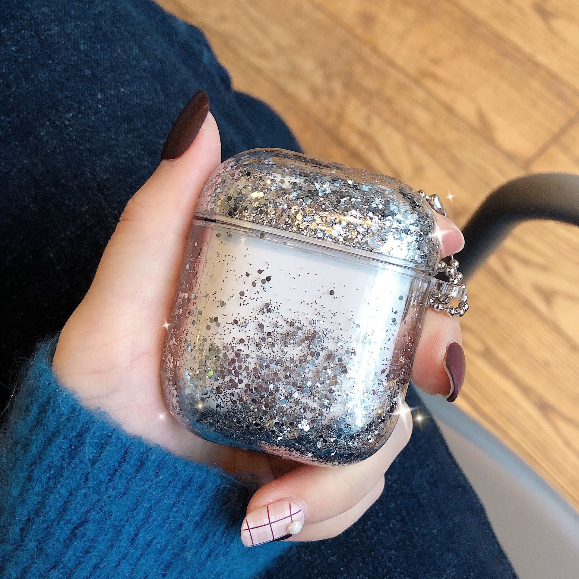 Transparent Floating Glitter Protective Case with Keychain for Airpods