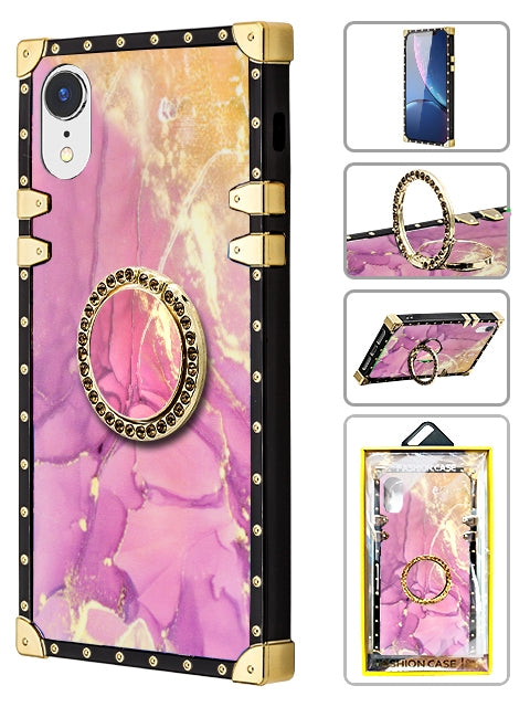 iPhoneXR(6.1") TPU Luxury Diamond Marble Fashion Case with Kickstand