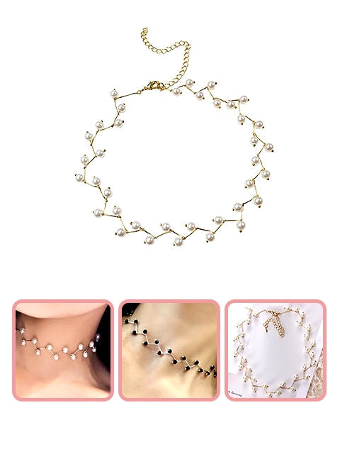 A Dozen of Delicate Pearls Choker Necklaces  (AN010)