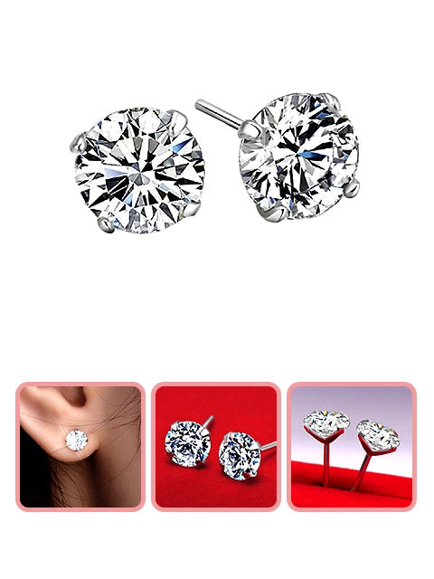 Stainless Steel Round Clear Cubic Zirconia Stud Earring (B32)