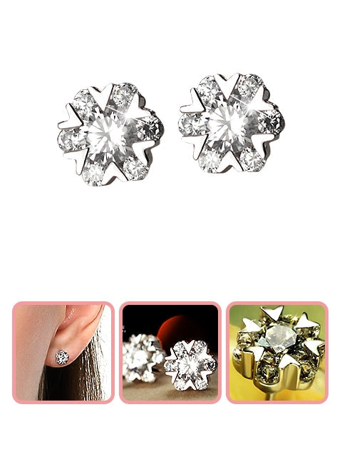 Stainless Steel Round Clear Cubic Zirconia Stud Earring (B37)