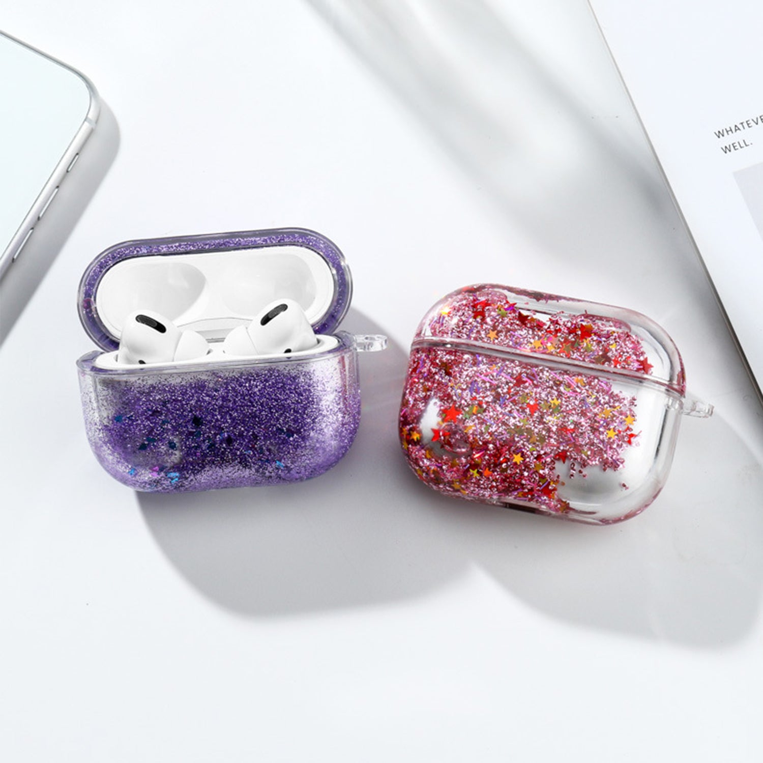 Transparent Floating Glitter Protective Case with Keychain for Airpods Pro