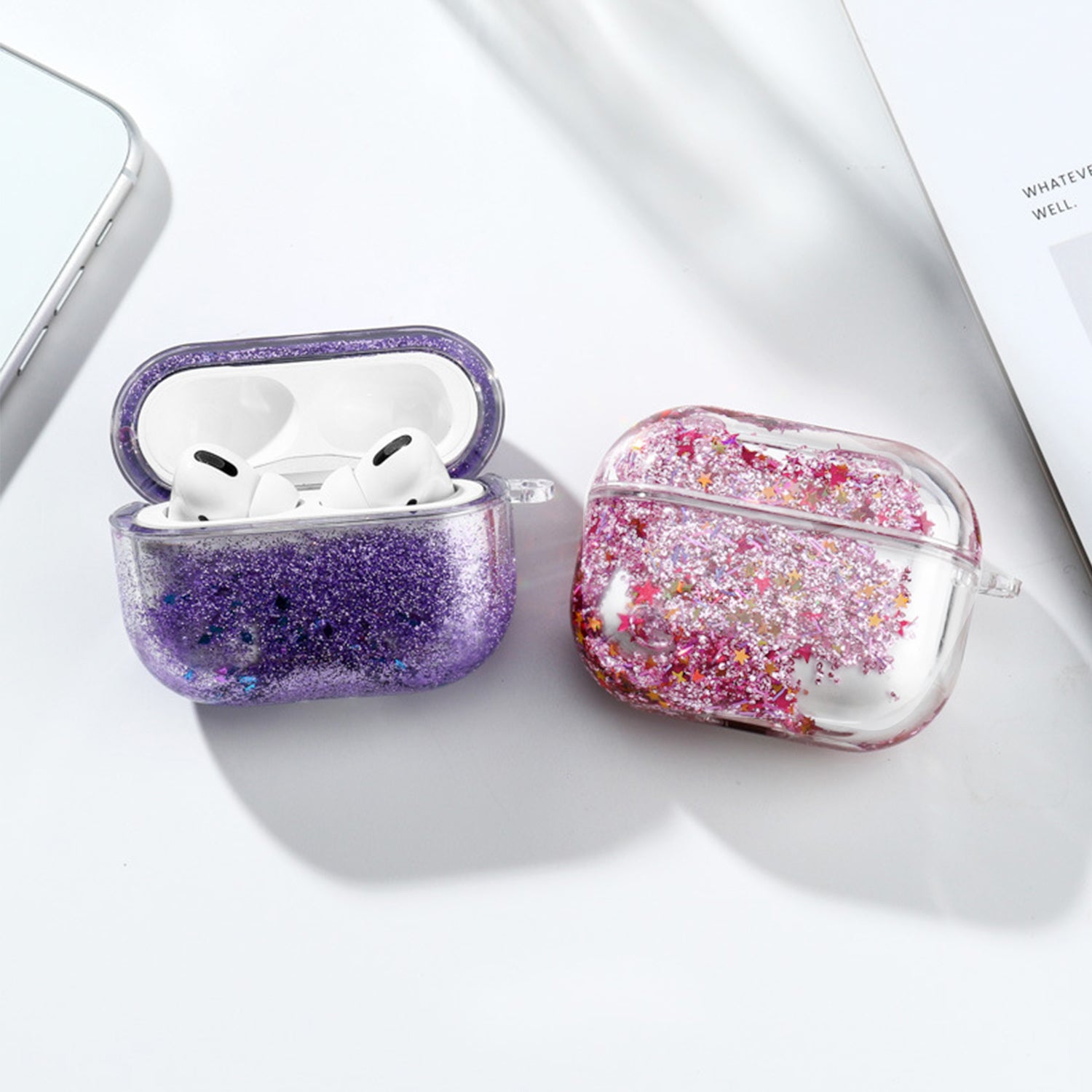 Transparent Floating Glitter Protective Case with Keychain for Airpods Pro