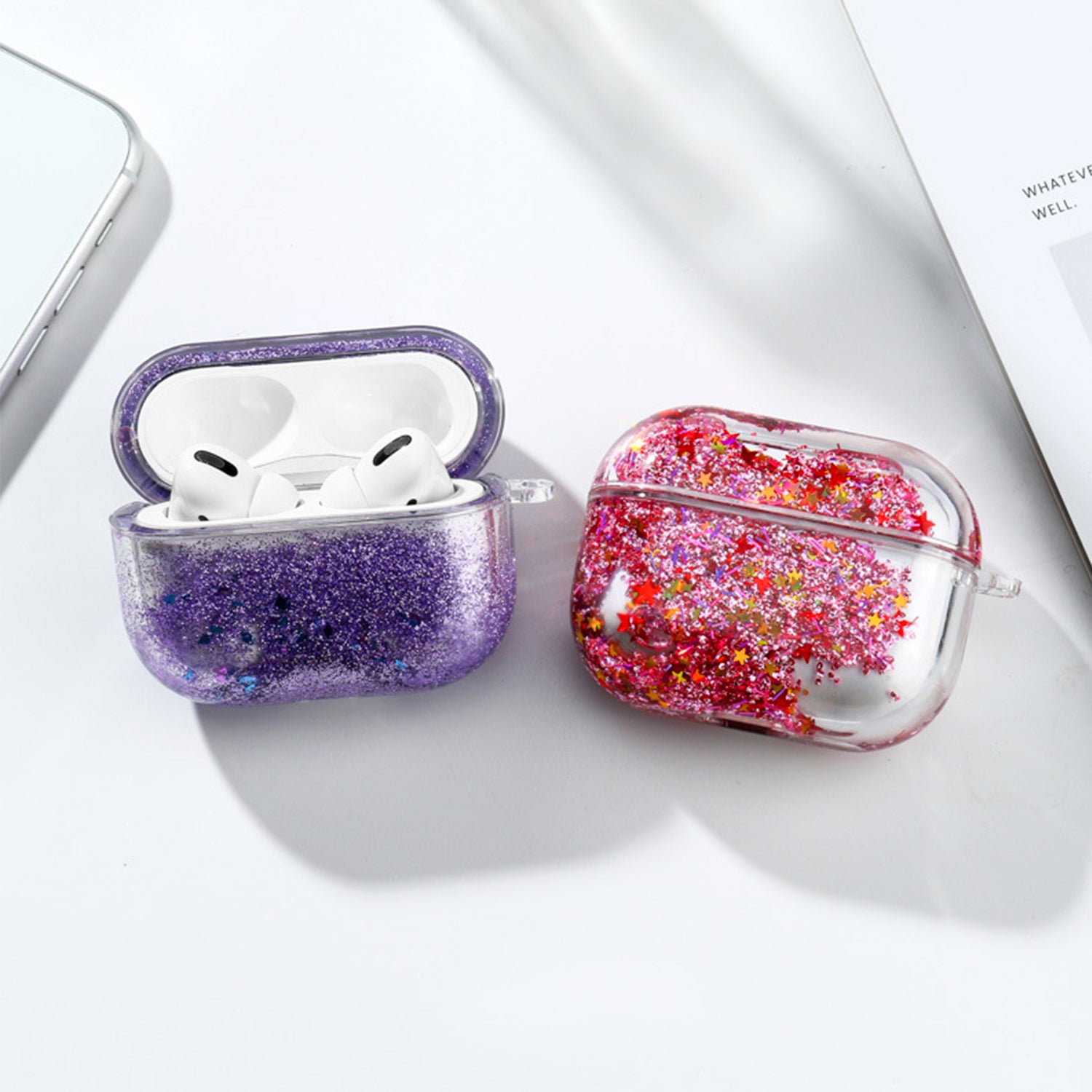 Transparent Floating Glitter Protective Case with Keychain for Airpods Pro