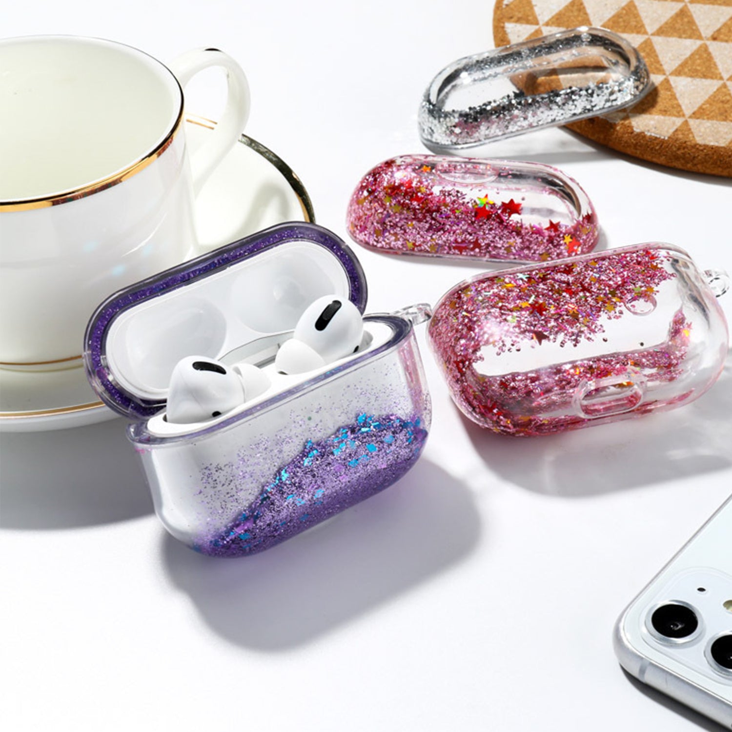 Transparent Floating Glitter Protective Case with Keychain for Airpods Pro