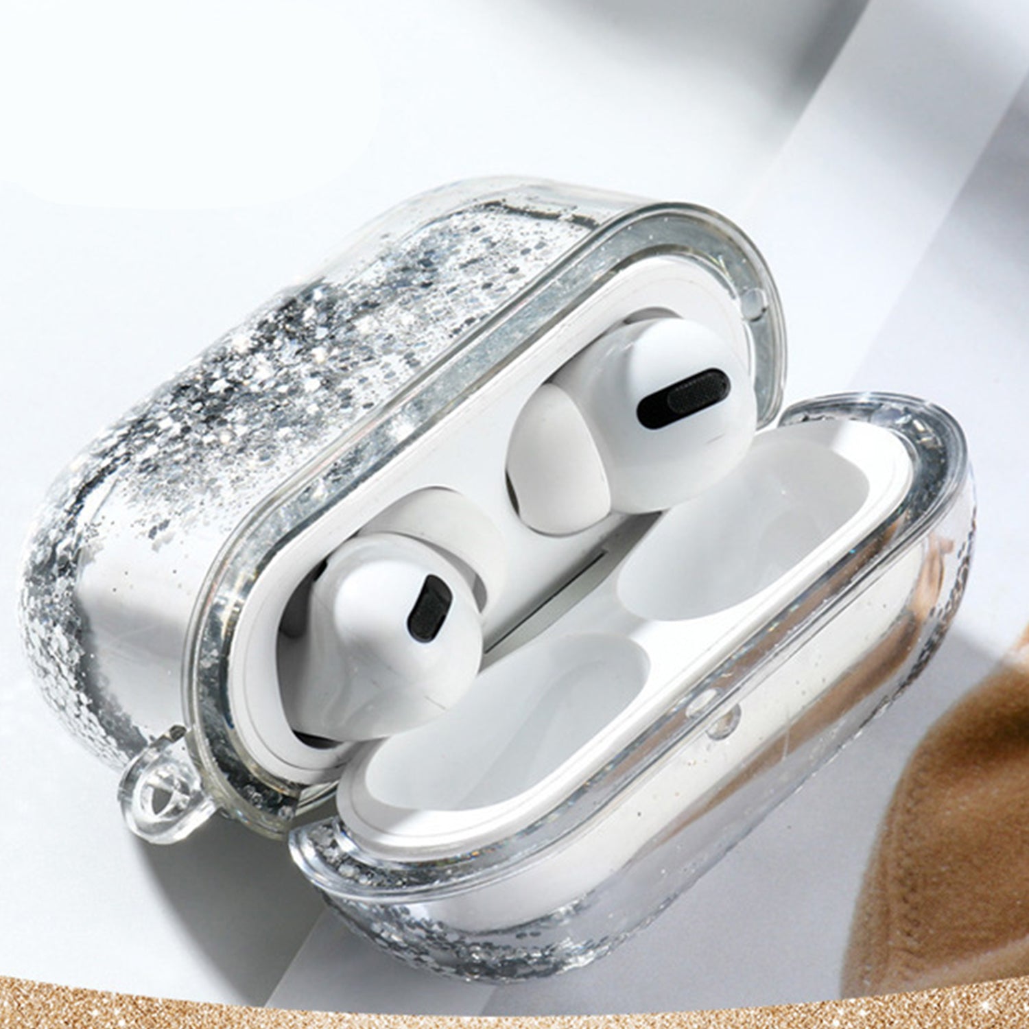 Transparent Floating Glitter Protective Case with Keychain for Airpods Pro