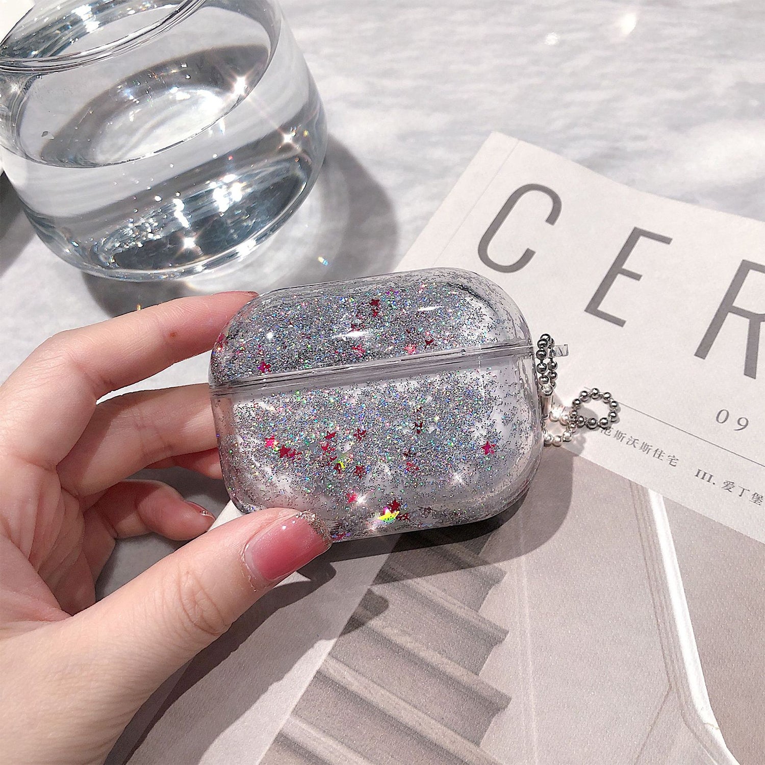 Transparent Floating Glitter Protective Case with Keychain for Airpods Pro