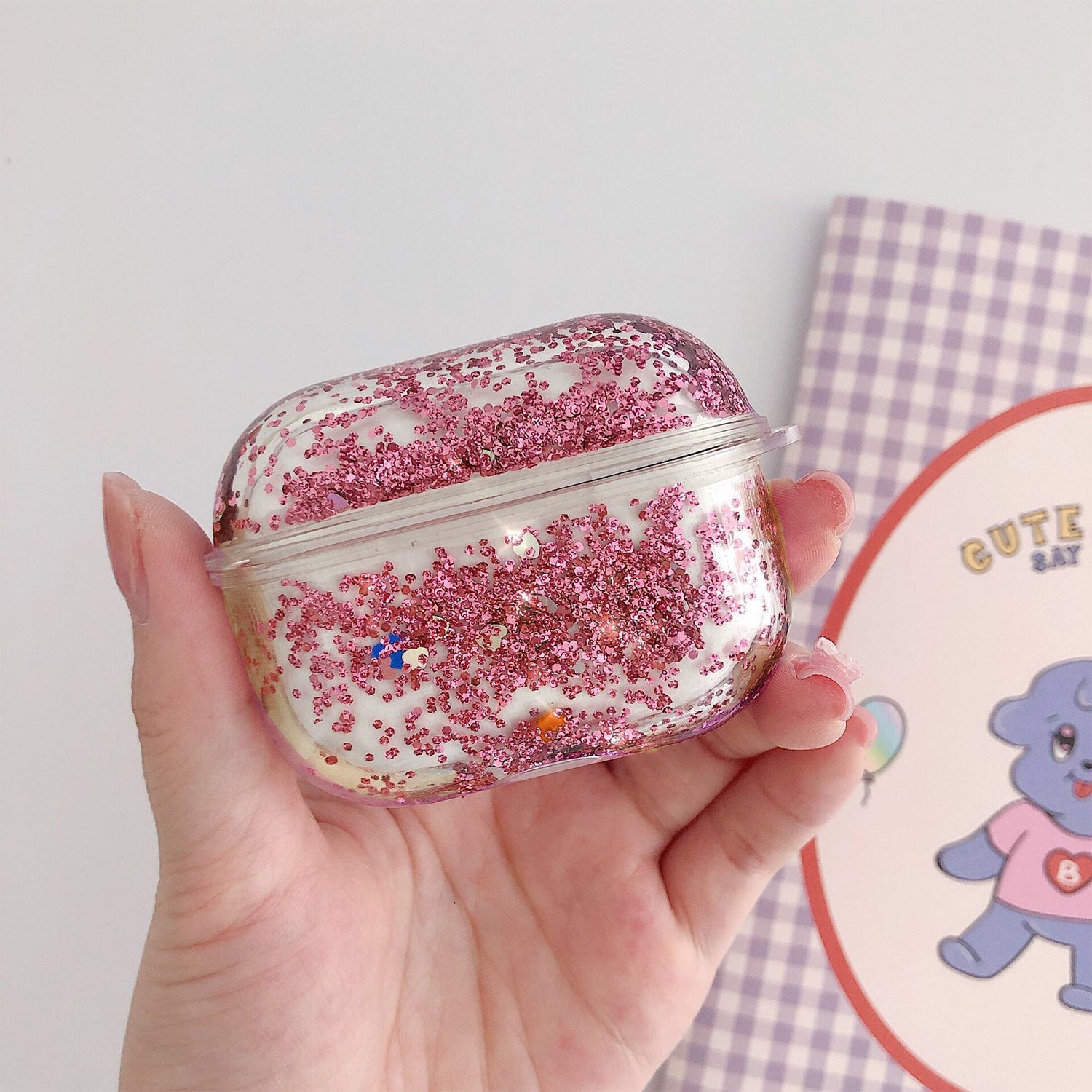 Transparent Floating Glitter Protective Case with Keychain for Airpods Pro