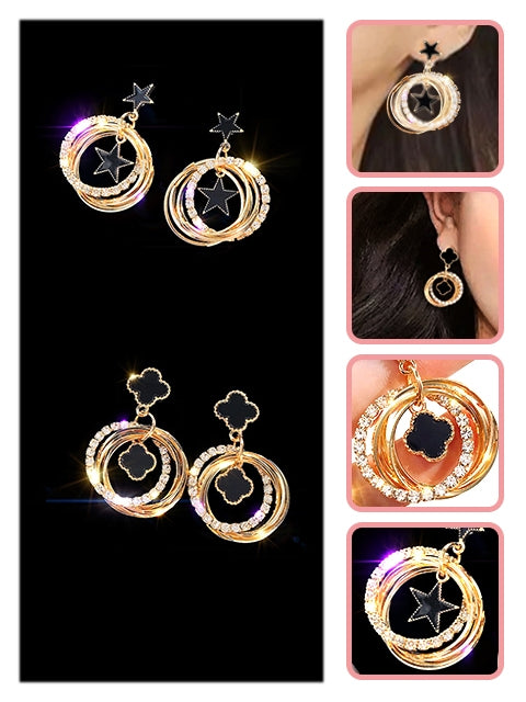 Fashion Simple Style Round Star Rhinestone Earrings (E1131)