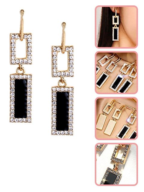 A Dozen Of Designed Rhinestone Rectangle Shape Earrings (E231)