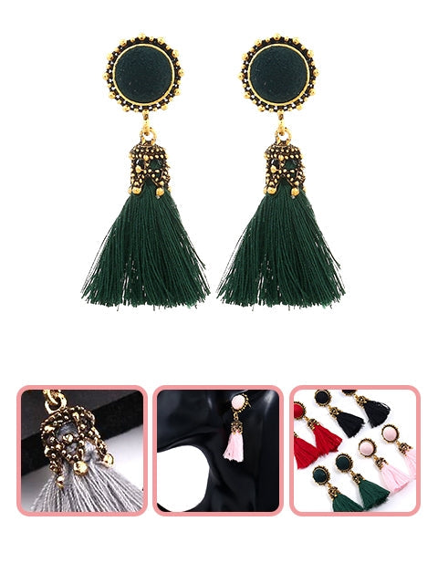 A Dozen of Statement Layered Fringe Drop Dangle Bohemian Tassel Earrings (E6092)