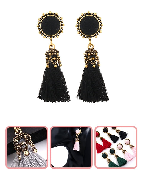 A Dozen of Statement Layered Fringe Drop Dangle Bohemian Tassel Earrings (E6092)