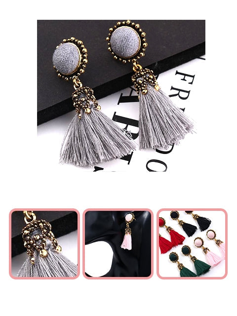 A Dozen of Statement Layered Fringe Drop Dangle Bohemian Tassel Earrings (E6092)