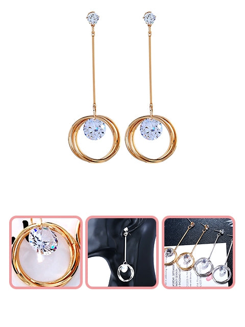 A Dozen of Rhinestone Dangle Earrings Drop Hoop Round Stud Earrings (E6102)