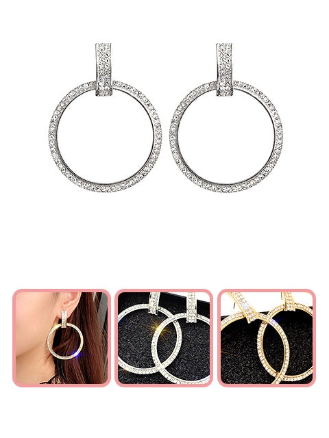 A Dozen of Fashion Rhinestone Double Circle Hoop Earrings for Women (E6310)