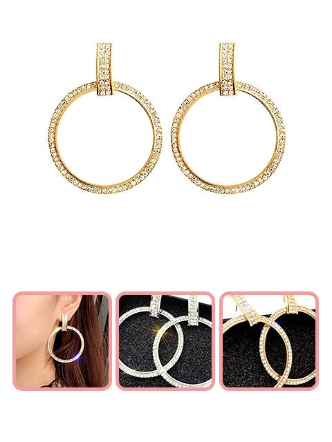 A Dozen of Fashion Rhinestone Double Circle Hoop Earrings for Women (E6310)