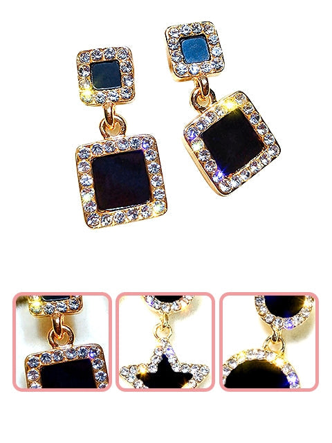 A Dozen of Designed Rhinestone Rectangle Shape Earrings (E6557)