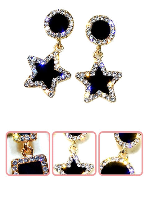 A Dozen of Designed Rhinestone Rectangle Shape Earrings (E6557)