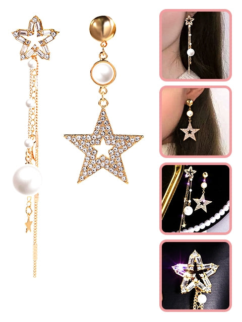 A Dozen of Luxury Faux Pearl & Star Unbalanced Style Dangle Earrings (E811)