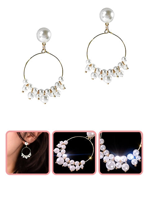 Big Hoop Earrings Faux Pearl Circle Dangle Earrings (E900)