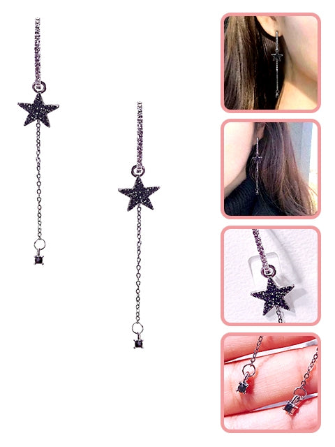 A Dozen of Crystal  Star Earring Charm Black Dangle Earrings (E904)