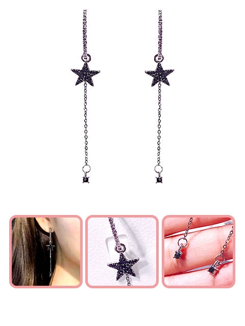 A Dozen of Crystal  Star Earring Charm Black Dangle Earrings (E904)