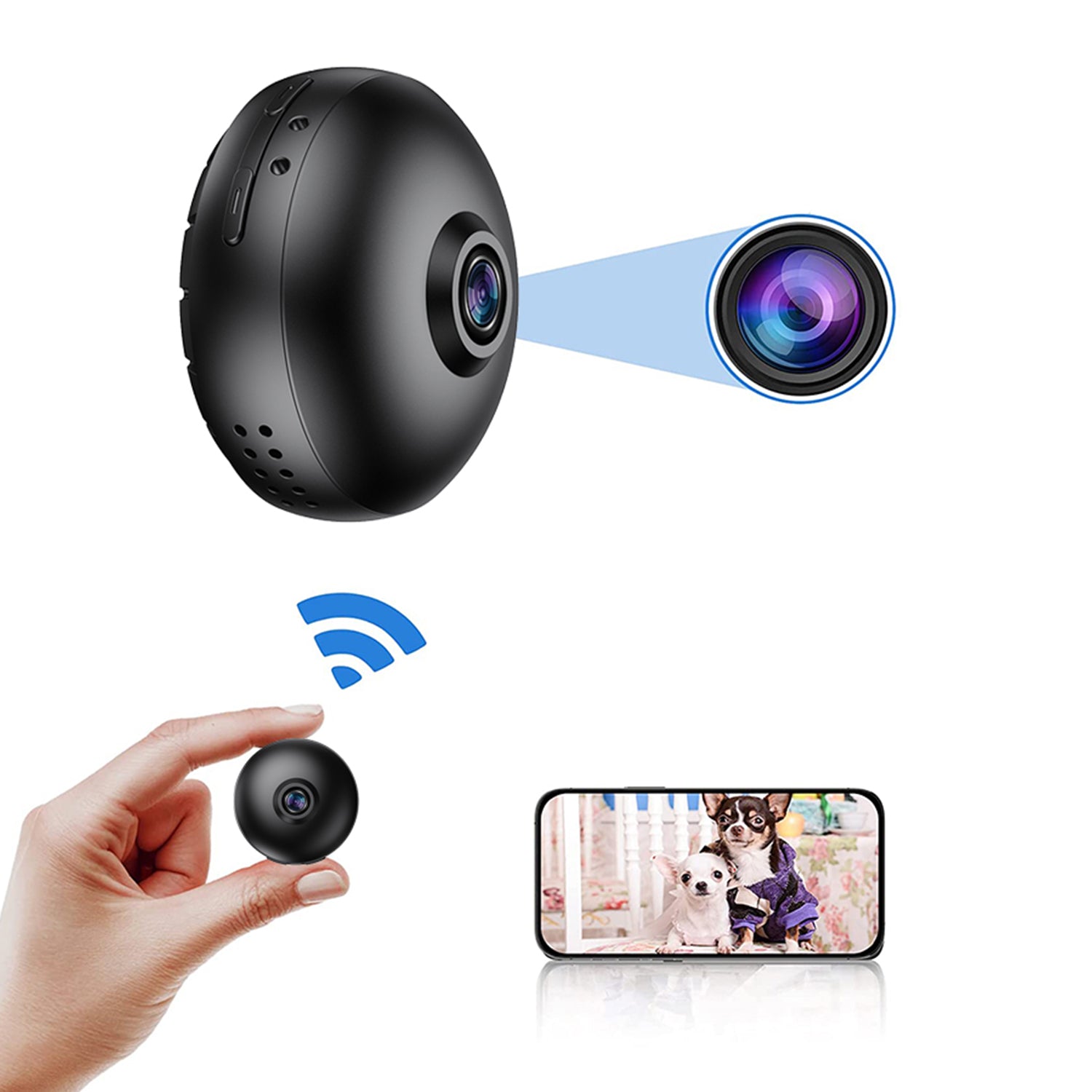 Plug free dual band WiFi intelligent monitoring camera-Black