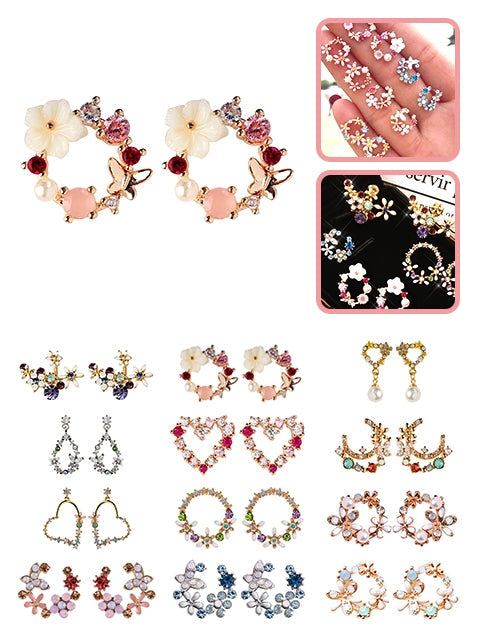 A Dozen of Flower Stud Earrings for Women Girls Cute Wreath Garland Earrings