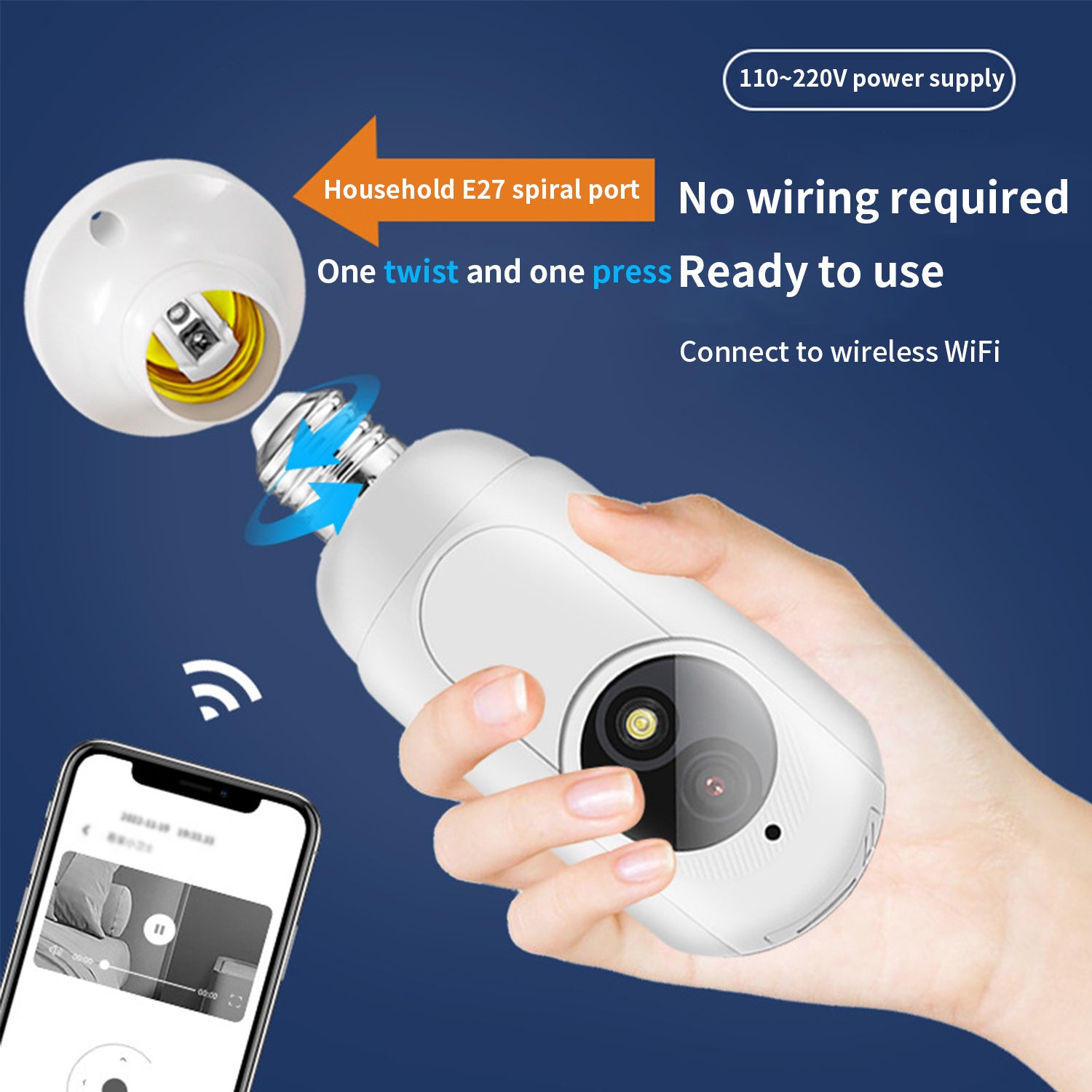 360 ° panoramic HD monitoring bulb camera-White