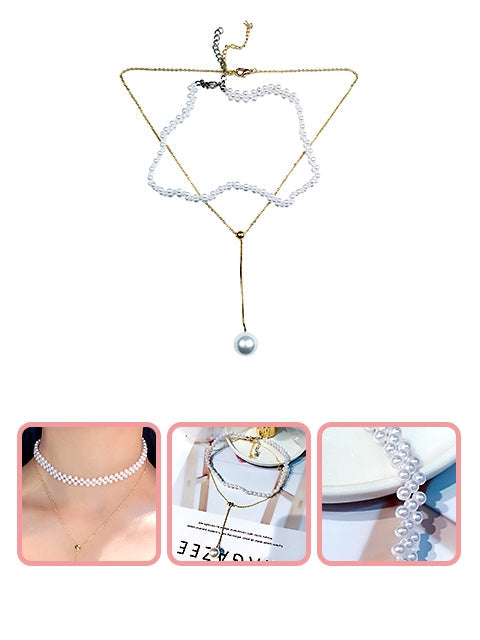 A Dozen of Double Layering Pearl Choker Necklaces for Women(HN297)