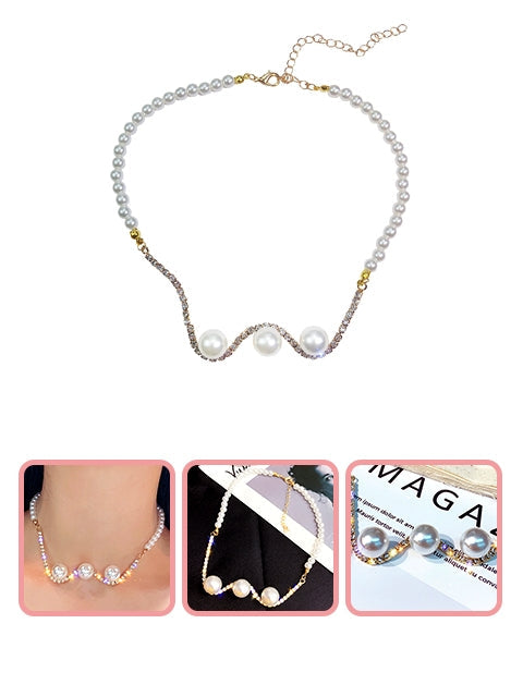 A Dozen of Rhinestone Pearls Necklaces for Women and Girls  (HN309)